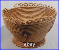 Rare Antique Native American Nisqually basket ca 1900 open undulating rim Salish