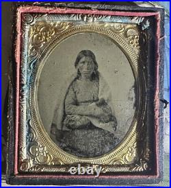 Rare Antique Native American Tintype Photo Indian Woman 1860s