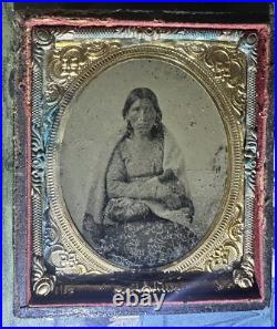 Rare Antique Native American Tintype Photo Indian Woman 1860s