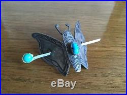 Rare Antique Navajo Pawn Sterling Moth Hair Clip withBisbee Turquoise, Butterfly
