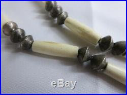 Rare Antique Old Pawn Sterling Silver Navajo Pearl Bone Bead Necklace 32