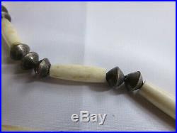 Rare Antique Old Pawn Sterling Silver Navajo Pearl Bone Bead Necklace 32