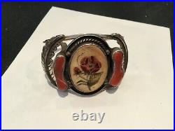 Rare Antique Signed E. Y. Jr. Sterling Silver, Coral, Bone American Indian Brace