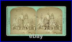 Rare Antique Stereoview Photo Chippewa Indian Group with Wolf 1800s