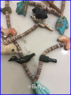 Rare, Antique Zuni Fetish 3-strand Necklace Leki, Lavana, Tsikewa, Kushana