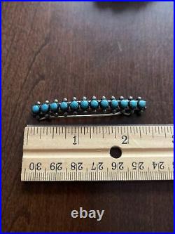Rare Antique Zuni Sterling Silver Petit Point Snake Eye Turquoise Hair Barrette