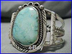 Rare Apache Turquoise! Vintage Navajo Sterling Silver Bracelet Cuff Old