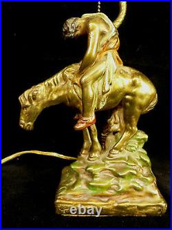 Rare Armor Bronze Company End Of The Trail Native American Indian Lamp C 1915
