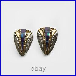 Rare Artisan Ray Tracey Navajo Sterling Silver & 14k Gold Inlay Pierced Earrings