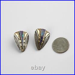 Rare Artisan Ray Tracey Navajo Sterling Silver & 14k Gold Inlay Pierced Earrings