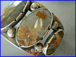 Rare Beautiful Native American Navajo Agate Row Sterling Silver Cuff Bracelet