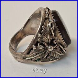 Rare Beautiful Native American Navajo Sterling Silver Fire Opal Mens Ring Sz