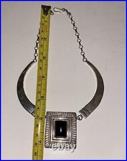 Rare Beautiful Vintage Navajo Signed JT Jack Tom Sterling Silver Onyx Necklace