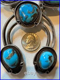 Rare Bisbee Blue Native American Sterling Turquoise Squash Blossom Necklace
