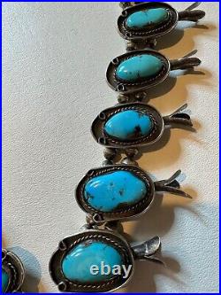 Rare Bisbee Blue Native American Sterling Turquoise Squash Blossom Necklace
