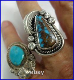 Rare Bisbee Turquoise Sz9 Natural Gem Turquoise Sterling Silver Navajo Ring