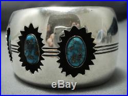 Rare! Bisbee Turquoise Vintage Navajo Sterling Silver Channel Bracelet Old