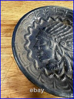 Rare Blue Saltglaze Stoneware Native American Warrior Head Decorated Soapdish