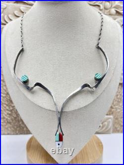 Rare Carlton Jamon Signed Unique Sterling Silver Zuni Necklace Native 16