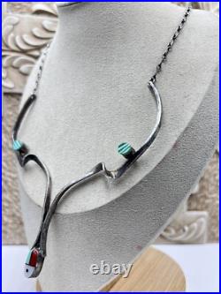 Rare Carlton Jamon Signed Unique Sterling Silver Zuni Necklace Native 16