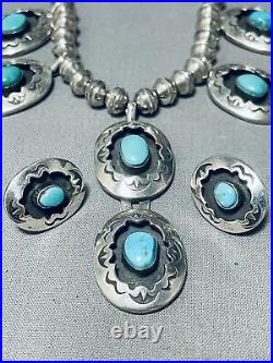 Rare Carviso Family Vintage Navajo Turquoise Sterling Silver Necklace