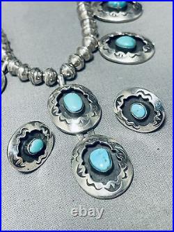 Rare Carviso Family Vintage Navajo Turquoise Sterling Silver Necklace