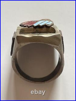 Rare Chunky Mexican Mixed Metals Native American Chief With Lions Size 11 Ring