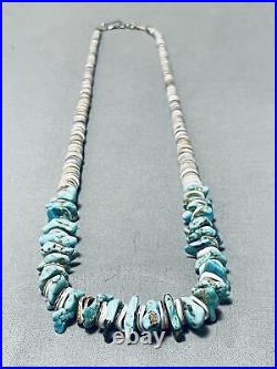 Rare Chunky Turquoise Mostly Heishi Sterling Silver Necklace