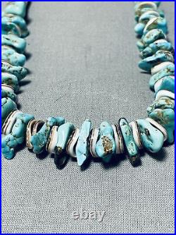 Rare Chunky Turquoise Mostly Heishi Sterling Silver Necklace