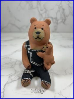 Rare Cochiti BEAR & CUB In Overalls Storyteller Pottery DOROTHY HERRERA Vintage