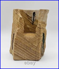 Rare Collectable Signed Tvlako Native American Style Sandstone Candle Holder