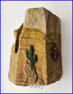 Rare Collectable Signed Tvlako Native American Style Sandstone Candle Holder