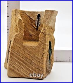 Rare Collectable Signed Tvlako Native American Style Sandstone Candle Holder