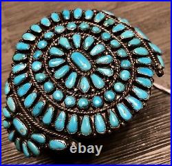 Rare Collectible Old Pawn Sterling Gem Blue Turquoise Cluster Cuff Bracelet 89+G