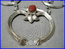 Rare Coral Vintage Navajo Sterling Silver Squash Blossom Necklace