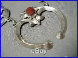 Rare Coral Vintage Navajo Sterling Silver Squash Blossom Necklace