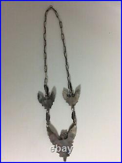 Rare DIXON SHEBOLA Zuni Necklace Sterling Silver Stone Inlaid Phoenix Birds