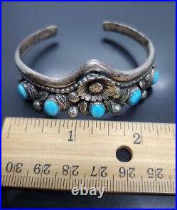 Rare Design! Native American Turquoise Sterling Silver Bracelet Signed! Old