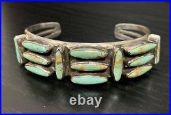 Rare Design Vintage Navajo Turquoise Sterling Silver Bracelet Signed