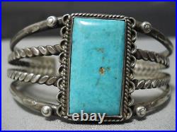 Rare Double Coil Vintage Navajo Pilot Mntn Turquoise Sterling Silver Bracelet