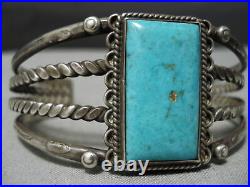 Rare Double Coil Vintage Navajo Pilot Mntn Turquoise Sterling Silver Bracelet
