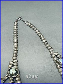 Rare Dry Creek Turquoise Vintage Navajo Sterling Silver Squash Blossom Necklace