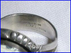 Rare- E. M. Linkin Native American Sterling White Turquoise Ring- Size 7.25