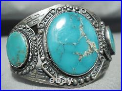 Rare Earlier Vintage Navajo Turquoise Triple Sterling Silver Bracelet