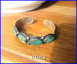 Rare Early Fred Harvey Era Navajo Bracelet Green Turquoise Sterling GORGEOUS