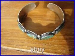 Rare Early Fred Harvey Era Navajo Bracelet Green Turquoise Sterling GORGEOUS