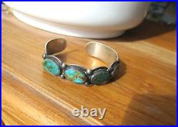 Rare Early Fred Harvey Era Navajo Bracelet Green Turquoise Sterling GORGEOUS