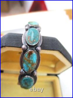 Rare Early Fred Harvey Era Navajo Bracelet Green Turquoise Sterling GORGEOUS