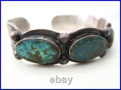 Rare Early Fred Harvey Era Navajo Bracelet Green Turquoise Sterling GORGEOUS