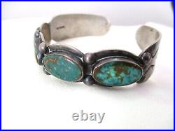 Rare Early Fred Harvey Era Navajo Bracelet Green Turquoise Sterling GORGEOUS